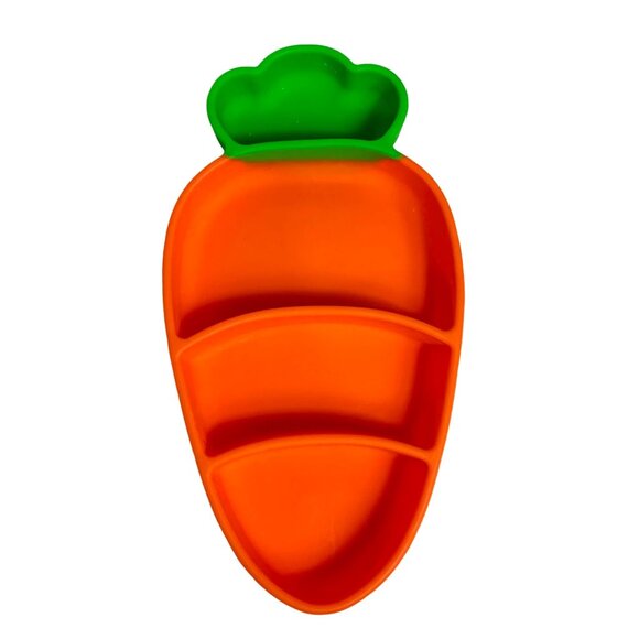 Healthy Eating Toddler Carrot Plate Shaped Silicone Feeding Set Utensils Straw - Picture 3 of 14